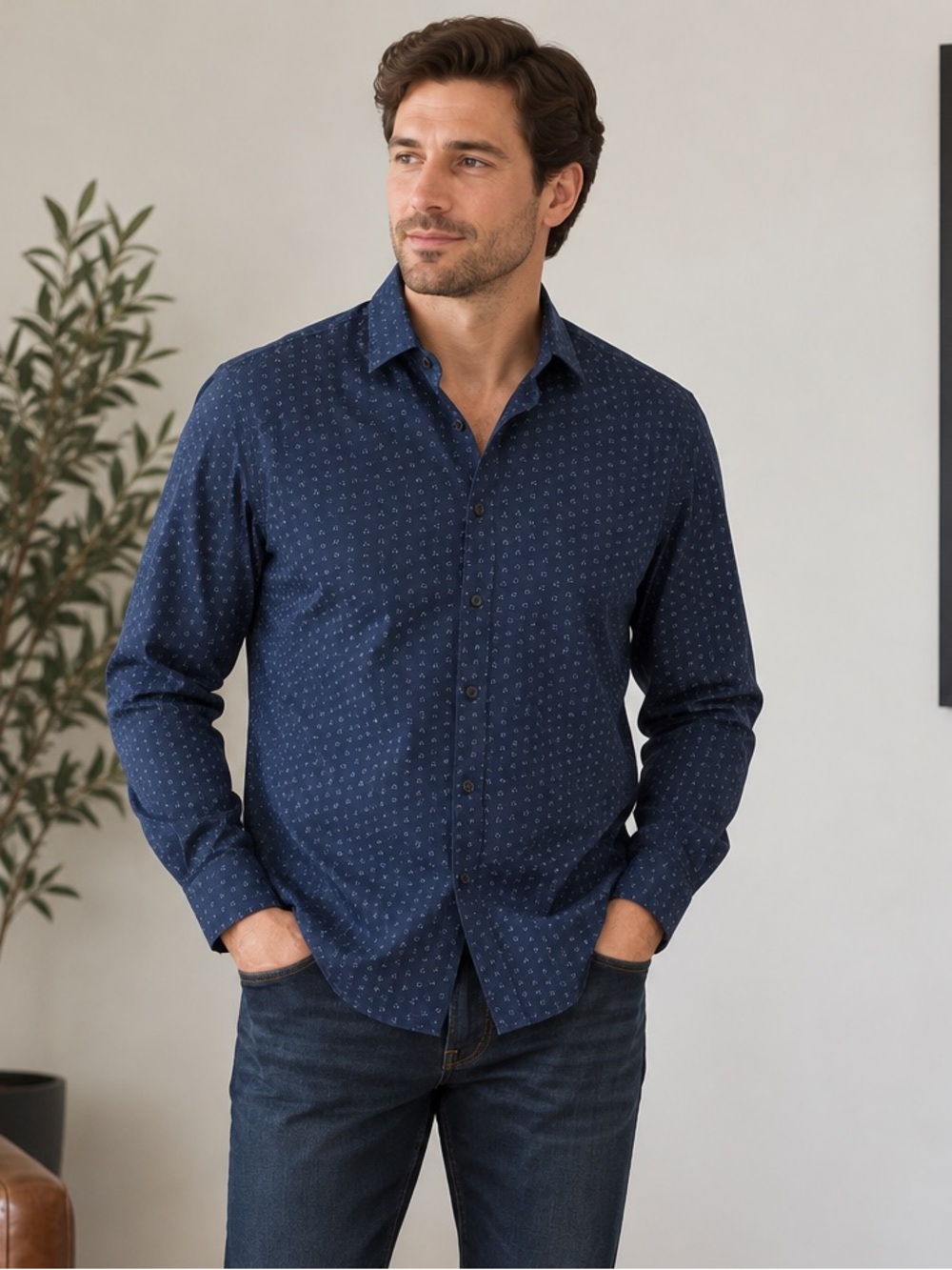 Ben Sherman Navy Microprint Button-Down Shirt